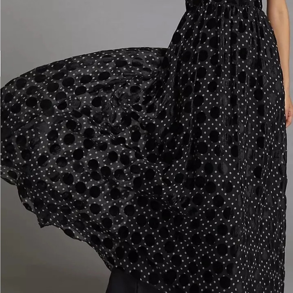 Anthropologie Velvet Polka Dot Maxi Dress new nwt size 12 black COLOR - Picture 9 of 9